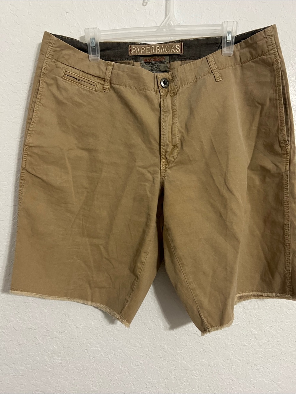 Paperbacks Flat Front Cotton Khaki Chino Shorts Raw Hem Waist 36" Inseam 11” 507